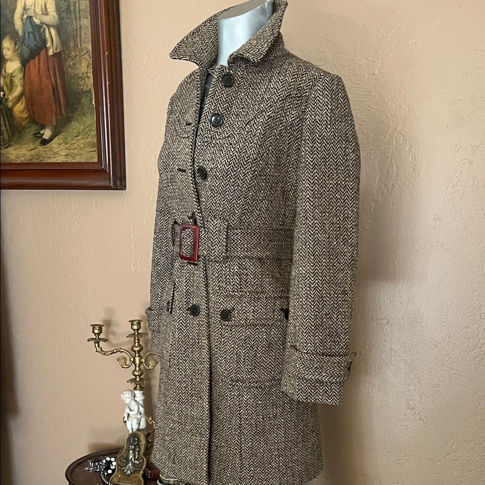 Ann Taylor Loft Elegant Brown Herringbone Trench Coat.  SZ 2P - Picture 3 of 7